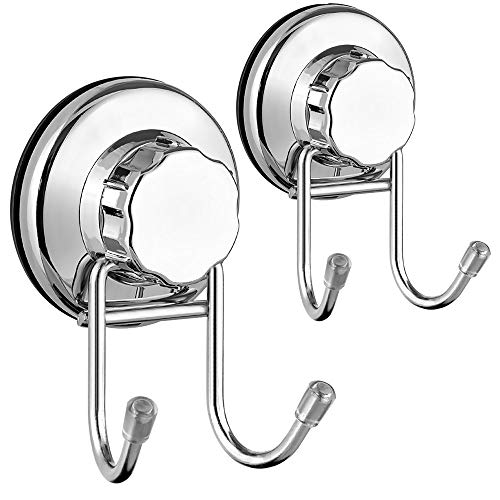 SANNO Double Suction Hooks Suction Cups Vacuum Hook for Flat Smooth Wall Surface Towel Robe Bathroom Kitchen Shower Bath Coat, Stainless Steel (2 Pack) - color: stainless steel-2, size: 2 Pack