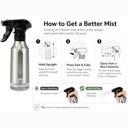 Oil Sprayer for Cooking 180ml, Olive Oil Mister with Fine Mist Trigger, Stainless Steel Refillable Glass Dispenser Bottle 6.35oz for Air Fryer BBQ Salad & Baking (Silver Gray+Stainless Steel) - color: Silver Gray+Stainless Steel