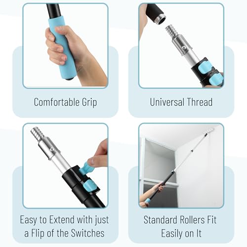 Bates- Telescopic Extension Pole, 6 Ft, Aluminum Alloy, Sturdy Multi-Purpose Extension Pole with Flip-Lock Design for Painting, Dusting and Cleaning - color: Black and Blue, size: 6 Ft, 1 Pack