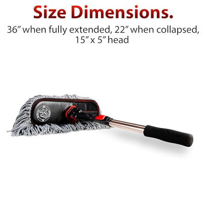 Adam's Polishes Microfiber Duster – Exterior Soft Premium Large Car Duster Kit Extendable Handle with Long Pole, Safe On Paint & Removes Dust, Pollen, Dirt, Cotton, Hair & More