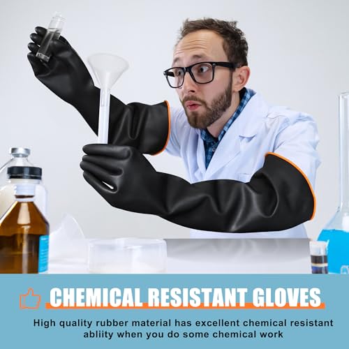 22" Chemical Resistant Gloves, Reusable Heavy Duty Long Rubber Glove, Waterproof Dishwashing Gloves for Men, Forearm Protection Resist Strong Acid, Alkali, Oil, XL Size - size: 22 inch