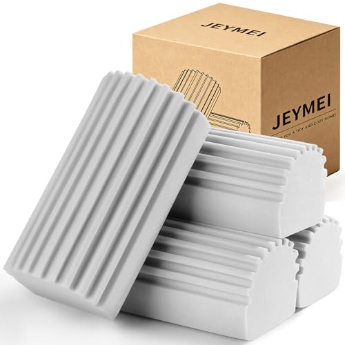 Jeymei 4-Pack Damp Clean Duster Sponge,Gray Damp Dusting Sponge,Duster Baseboard Cleaner Sponge with Ridges,Reusable Wet Duster Sponge,Household Cleaning Sponges for Blinds,Window Track Grooves - color: Gray, size: 4