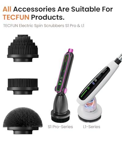 Electric Spin Scrubber Replacement Brush Heads for Cordless Spin Scrubber, 3pcs Extra Brush Accessories Suitable for TECFUN S1 Pro & L1 Power Scrubber, Cleaning Brush for Tub,Tile,Floor-Black