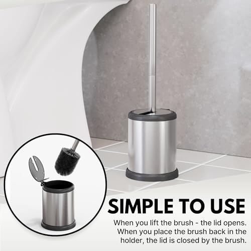 ToiletTree Products Toilet Brush with Lid - Sleek Toilet Bowl Brush and Holder - Toilet Scrubber Brush Set with Heavy-Weight Base - Lidded Toilet Bowl Cleaner Brush and Holder - Chrome (2 Pack) - style: Stainless Steel 2 Pack