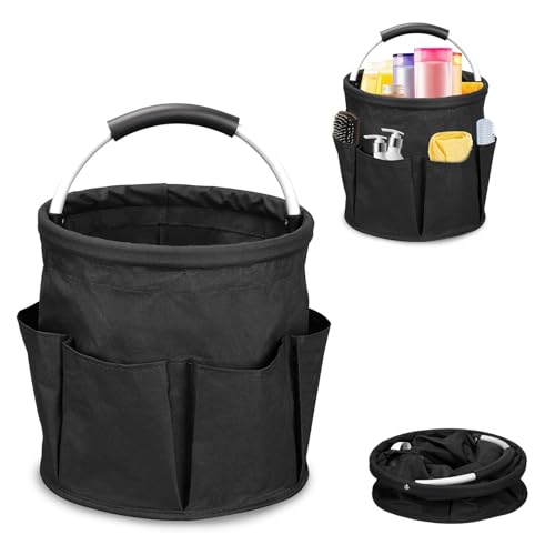 17L Foldable Storage Basket Cleaning Caddy with Handle Portable Multi Cleaning Bucket Bag for Home, Garden, Outdoor Camping - color: Black