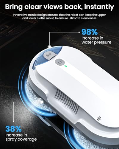 BNZ Smart Window Cleaning Robot, Twin Turbo & Dual Auto-Spray Window Cleaner with Multiple Safety System, AI Path Planning, Frameless Edge Detection, K1 (White) - color: White