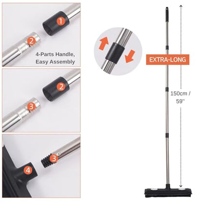 Carpet Rake Reusable Pet Hair Remover Rubber Broom with Squeegee for Pet Hair Removal Tool 59" Long Handle Cat and Dog Hair Remover for Area Rugs, Carpet, Hardwood Floor, Tile