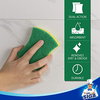 MR.SIGA Heavy Duty Cellulose Scrub Sponge, Dual-Sided Dishwashing Sponge for Kitchen, 12 Pack - color: Green, Yellow