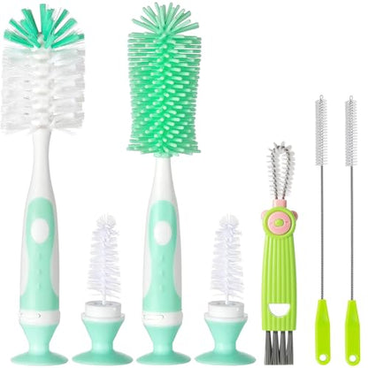 Ariseno 5-in-1 Baby Bottle Brush Set, Bottle Brush for Baby, Bottle Cleaner Brush Set, Including Nylon and Silicone Bottle Brush, Bottle Cap Brush, Straw Brush, Nipple Brush, BPA-Free (Green) - color: Green-nylon Silicone