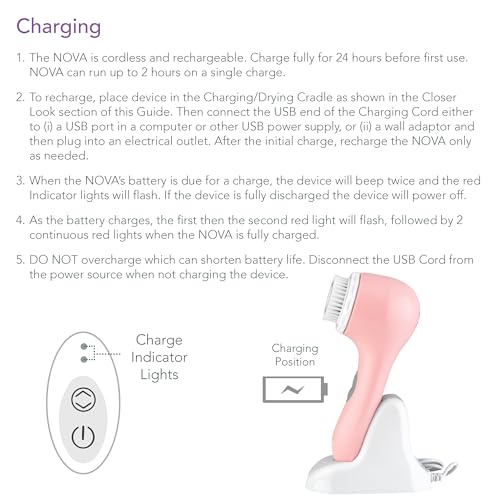 Spa Sciences - NOVA - Sonic Cleansing Brush with Bristles & Infusion System – Anti-Aging Facial Exfoliating, Waterproof, and USB Rechargeable