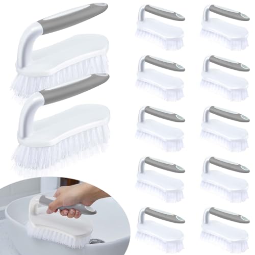 Lallisa 12 Pcs Scrub Brush for Cleaning with Handle Comfortable to Grip Heavy-Duty Flexible Stiff Bristles Scrubber Brushes Bulk for Shower Bathroom Carpet Kitchen Floor Tiles (Gray) - color: Gray