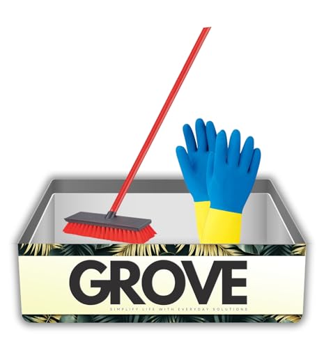 Libman 10 in. W Hard Bristle 48 in. Steel Handle Floor Scrub Brush Bundle with Cleaning Gloves 1 Pair – Heavy-Duty Scraper Brush for Tough Surfaces and Debris Removal – Gift Set (2 Items)