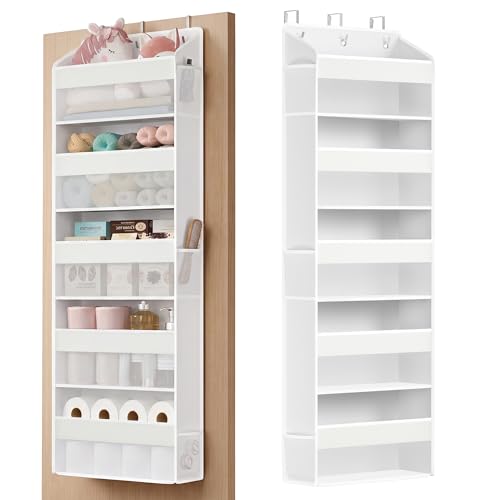SONGMICS Over-the-Door Organizer, 5-Tier Door Hanging Storage Shelf, Heavy-Duty Closet Hanging Organizer Foldable, Transparent, Pockets, Metal Hooks, Cloud White URDH010WH01 - color: Cloud White, size: 1 Pack