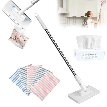 Expanlarge Mop, Clip to Grip Mop, Snap Grip Mini Mops, Cleaning Mopes, No-Touch Disposable Small Mopes,Retractable Gap Dust Cleaner Flat Mops with Locking Head & Sweeping Cloths,40inch Locking Handle - color: 1*mop+5*cloth