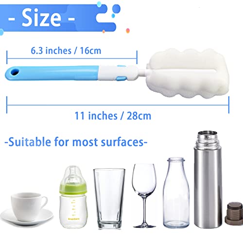 Bottle Brush Sponge Cup Brush Set with 4 Replacement Brush Head Portable Long Handle Water Bottle Cleaner Brush, for Baby Bottles Vacuum Flasks (4 Brushes + 4 Heads) - color: Brush 4pcs+4 Head