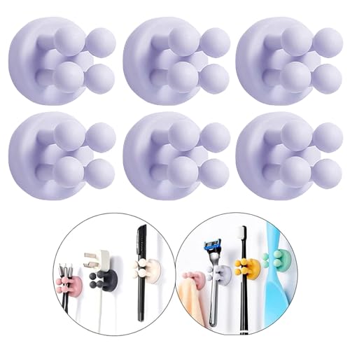 Silicone Toothbrush Holders - 6Pcs Razor Hooks Adhesive Wall Mounted for Hanging Towel Key Plug Cable, Utility Decor Stick to Dorm Room Door Function for Kitchen Bathroom Home Office - color: Light Purple