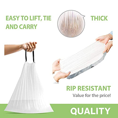 3 Gallon 220pcs Strong Drawstring Trash Bags Garbage Bags by Teivio, Bathroom Trash Can Bin Liners, Small Plastic Bags for home office kitchen, White - style: 220-3 Gallon