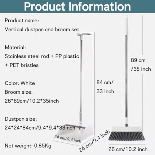 VINGAA Broom and Dustpan Set,Standing Broom and Dustpan Set,Broom and Dust Pan Set with Long Handle,180° Rotating Indoor Broom and Dustpan Set,with Comb Teeth,for Office Lobby,Living Room,Garden