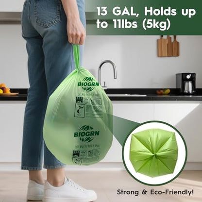10-13 Gallon Compostable Trash Bags with Handles Tie 30 Bags Biodegradable Garbage Bags Food Scrap Green Waste Bags Thick 0.87 Mil 49.21 Liter ASTM D6400, US BPI and OK Compost Home Certified - color: 13 Gal, Handles Bags, 30 Count