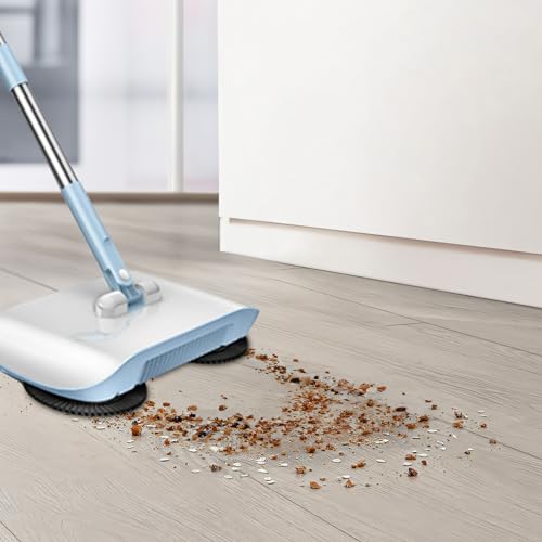 Carpet Sweeper Manual Manual Vacuum Sweeper 2 in 1 Hand Push 180 Degree Rotating Sweeping Mop Crumb Vacuum Cleaner Home Cleaning Tool Blue - color: Blue