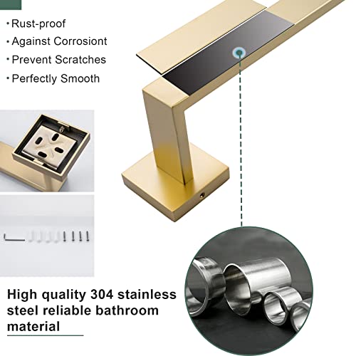 Brushed Gold Bathroom Towel Bar Sets Premium Stainless Steel 4-Piece Bathroom Hardware Set Wall Mounted Square Bathroom Accessories Kit - color: Brushed Dark Gold, size: 4-Pieces Set-A
