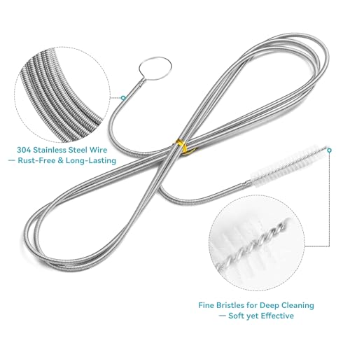 118 Inch Flexible Drain Cleaning Brush – 2-Pack, Stainless Coil for Car, Fridge, Sinks, Pipes, Hoses, Hair & Grease Clogs - size: 118 IN