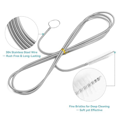 118 Inch Flexible Drain Cleaning Brush – 2-Pack, Stainless Coil for Car, Fridge, Sinks, Pipes, Hoses, Hair & Grease Clogs - size: 118 IN