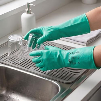 Restaurantware-Clean Tek Professional 15 Mil Medium Cleaning Gloves, 1 Pair Of Long Cuff Gloves - Flock Lining, No-Powder, Green Nitrile Chemical Tolerant Gloves, No-Latex, Heavy-Duty Tasks - color: Green, size: Medium