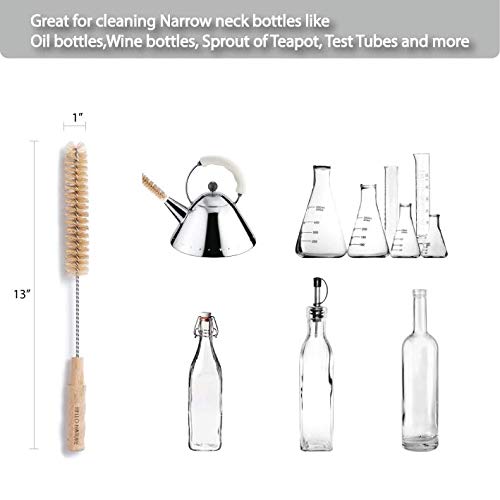 4 Pcs Bamboo Bottle Brush Set by HELLO NATURE – Long Handle Cleaning Brushes for Water Bottles, Baby Bottles & Glassware, Sustainable & Plastic-Free