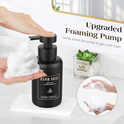 Luxspire Foaming Soap Dispenser, Glass Foam Pump Soap Dispenser, Non-Slip Hand Soap Bottle with 5 Waterproof Labels, 15 Oz Refillable Liquid Soap Bottle for Bathroom & Kitchen, Black, 2 Pack - color: Black