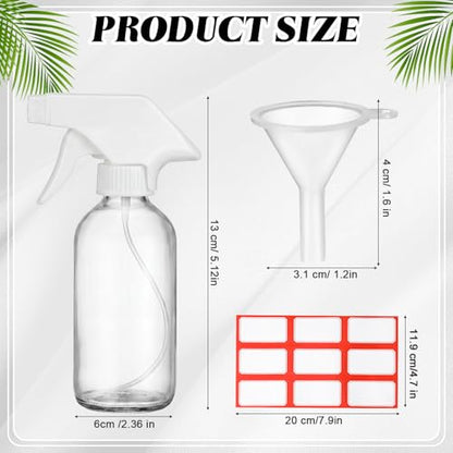 Norme 24 Pcs Glass Spray Bottles with Funnels and Labels 8 oz Refillable Cosmetic Empty Spray Containers with Trigger Squirt Containers for Essential Oil Cleaning Solutions (Transparent) - color: Transparent