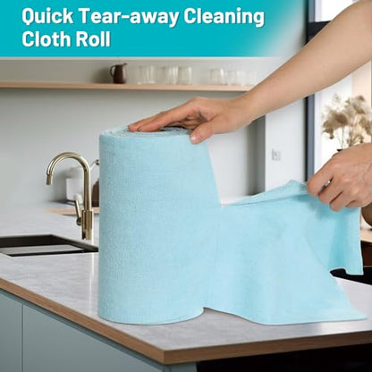 85 Pack Tear Away Microfiber Towels Roll, 10" x 10" Value Pack Reusable Cleaning Towels Absorbent Rags Fast Drying Dishcloths Lint Free Cleaning Wipes for Kitchen House Car - color: Blue, style: 85 PCS