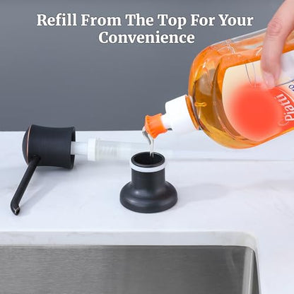 Soap Dispenser for Kitchen Sink (Oil Rubbed Bronze), Built-in and Refill-from-Top Design with Liquid Hand & Dish Soap Bottle - color: Oil-rubbed Bronze, size: with Bottle
