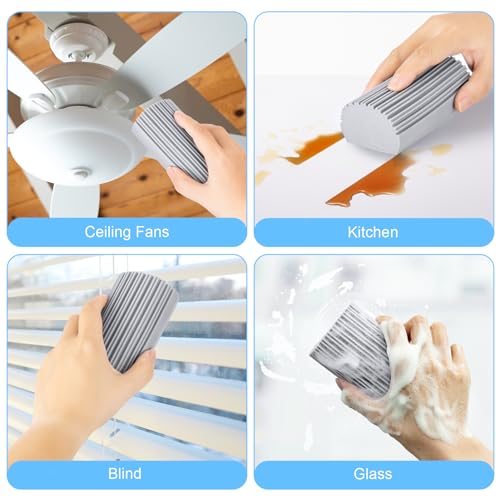 4 Pack Damp Clean Duster Sponge, Magic Sponge Eraser for Household Cleaning, Reusable Dusters Cleaning Supplies for Housekeeping, Dish, Blinds, Glass, Baseboards,Window Track Grooves and Faucets