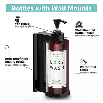 Plastic Soap Dispenser，Wall Mount Shower Pump，No-Drill Wall Mounted Shower Soap Dispenser，Shampoo and Conditioner Dispenser Modern Refillable Shampoo Pump Bottles for Shower Soap - color: 2pcs 300ml