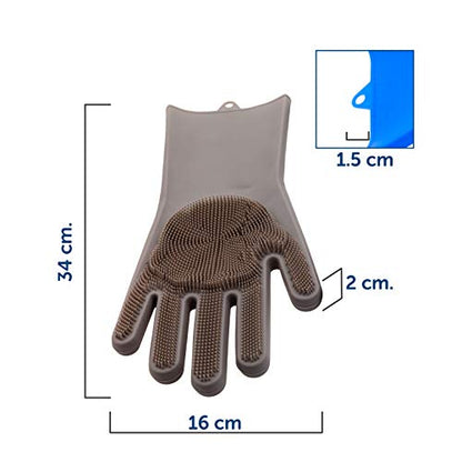 TwoMagic Silicone Pet Brush/Gloves. Silicone reusable cleaning brush, gloves with thick bristles scrubber for hair removal pets, dogs, cats, Glove Latex Free, ECO-FRIENDLY. Color GRAY.