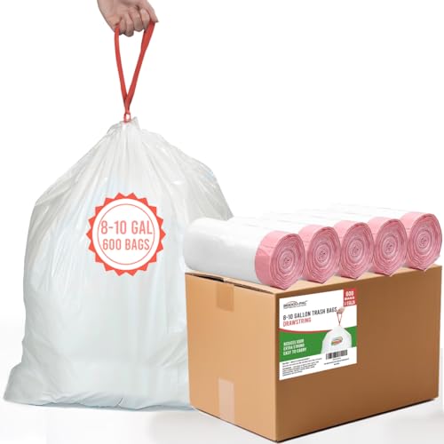 BEIDOU-PAC 8-10 Gallon Trash Bags Drawstring, 600 Count, White & Unscented Garbage Bags Multi-purpose for Business Home Bathroom Kitchen Commercial and Industrial - style: 8-10 Gallon |600 Count