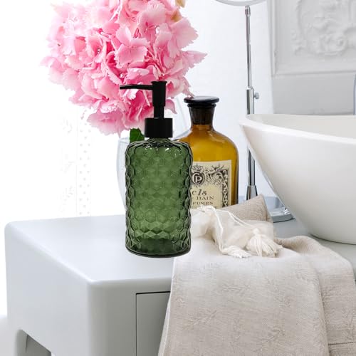 Green Glass Soap Dispenser with Plastic Pump, 17oz Hand Soap Dispenser for Kitchen & Bathroom, Great for Lotions, Essential Oil, Liquid Soaps - color: Green