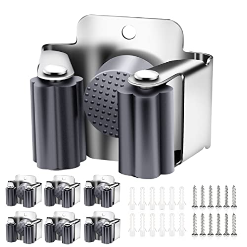 Verdenu 6 Pack Broom Holder Wall Mount, Mop and Broom Holder Wall Mount, Stainless Steel Command Broom Holder with Screws, Garden Tool Storage Organizer for Kitchen, Home, Bathroom, Garage, Grey - color: Grey, size: 6 Pack