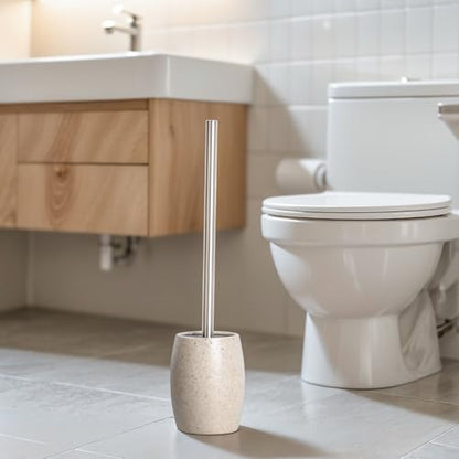 Clasin Home Toilet Bowl Brush and Holder with Stainless Steel Long Handle, Toilet Scrubber Brush with Durable Base, 360° Deep Cleaning Bristles for Bathroom, Compact Set for Small Space (Beige) - color: Beige