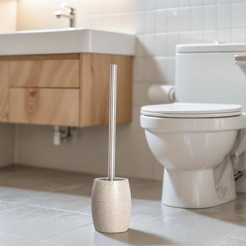 Clasin Home Toilet Bowl Brush and Holder with Stainless Steel Long Handle, Toilet Scrubber Brush with Durable Base, 360° Deep Cleaning Bristles for Bathroom, Compact Set for Small Space (Beige) - color: Beige