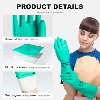 North Tower 10 Pairs Chemical Resistant Nitrile Gloves, Resist Household Acid, Alkali, Solvent and Oil, Latex Rubber Free - size: Large（10 Pair）
