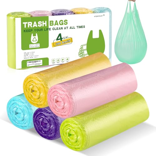 Trash-Bags Kitchen-Bathroom 4 Gallon Small-Garbage Bag - Unscented Multiple Colors With Handle 200 Count Plastic Car Recycling Can Liners Outdoor Yard Office Yard Eco Friendly Strong Acqkunlo - color: 4gal multicolor 200