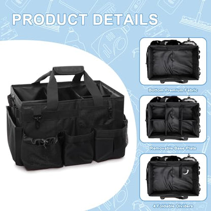 Large Cleaning Caddy Bag with Built-in Support Board, Wearable Cleaning Supplies Organizer with Adjustable Shoulder Strap & Waist Belt, Waterproof Heavy Duty Tote for Housekeepers Car Detailing - color: Black