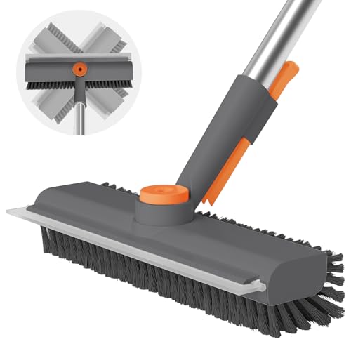 Floor Scrub Brush with Long Handle, 3 in 1 Scrape and Heavy-Duty Stiff Bristle Scrubber Brush for Cleaning Shower Bathroom, Patio, Pool, Garage, Kitchen, Wall and Deck (Gray, 1 Pack) - color: Gray, size: 1 PACK
