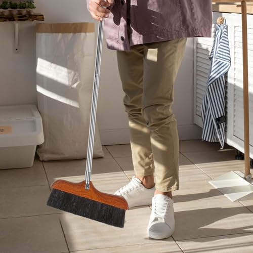 VALICLUD Wood Handle Soft Bristle Broom with Long Stainless Steel Handle, Anti-Static Floor Cleaning Tool for Indoor Household Sweeping and Dust Removal