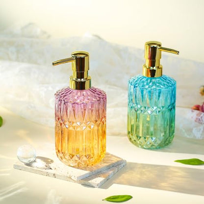 YunNasi Soap Dispenser with Pump, Refillable Liquid Hand Soap Dish Soap Dispensers for Bathroom Counter, Kitchen Sink (PurpleOrange) - color: Purpleorange