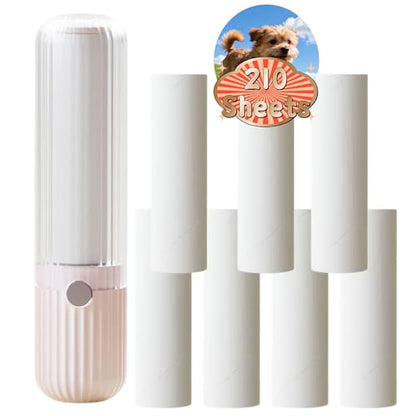 210 Sheets Portable Lint Roller, Mini Lint Roller for Clothes, Furniture and Travel Essentials Household Use, 1 Handle and 7 Roller Refills (Pink)