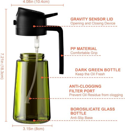 CXINYI - 16oz/470ml Olive Oil Dispenser for Kitchen with Stickers - 2 in 1 Olive Oil Sprayer for Cooking, Air Fryer, and Salad, Black (Light-Proof Kitchen Gadget) - color: Black-02