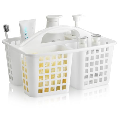 Haundry 3 Compartments Plastic Shower Caddy Basket, Portable Divided Cleaning Supply Storage Organizer with Handle (White) - color: A Style-White